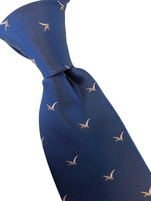 navy mens tie with pterodactyl flying dinosaur quirky design
